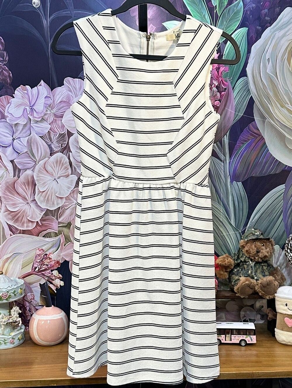 Ya Los Angeles S Sleeveless Dress Nautical Preppy Minimalist Fit & Flare Striped